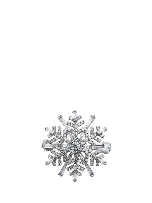 Beyaz Işıltılı Baget Taşlı Kar Tanesi Kadın Gümüş Broş Yaka İğnesi 2.5x2.5cm