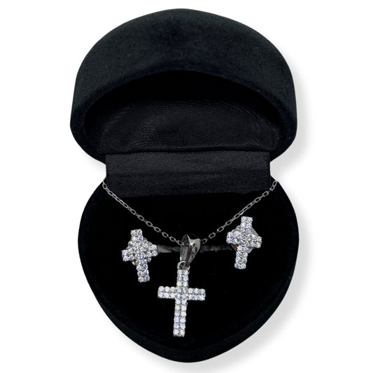 Elegant Sparkling Cross Silver Set &amp; Set