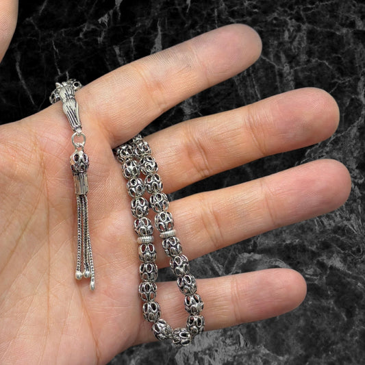 Hollow Darkened Silver Prayer Beads