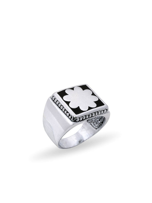 İri Kare Mine Desenli Gümüş Erkek Yüzük