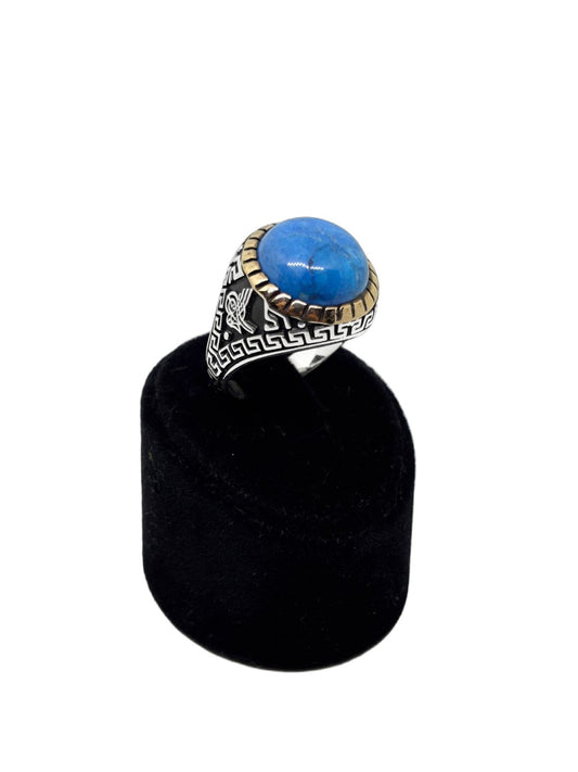 İri Oval Mavi Firuze Taşlı Gümüş Erkek Yüzük