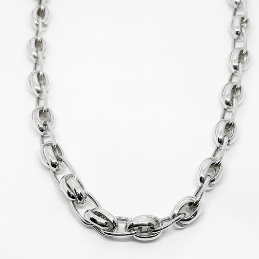 Double Oval Link Thick Silver Chain Necklace 55CM