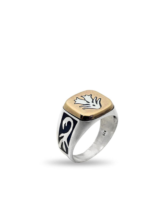 Kalemli Lale Detaylı Gümüş Erkek Yüzük