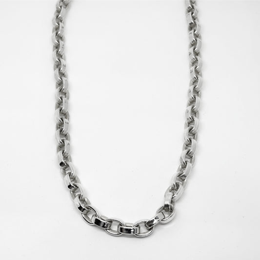 Thick Flat Oval Silver Chain Necklace 47CM