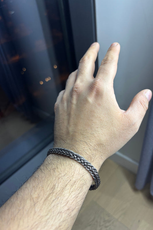 Silver Knit Men's Bracelet Oxidized