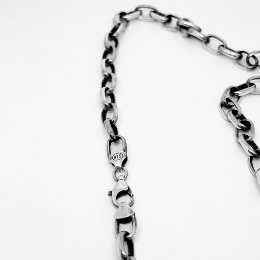 Oxidized Blackened Silver Oval Link Chain Necklace 65CM