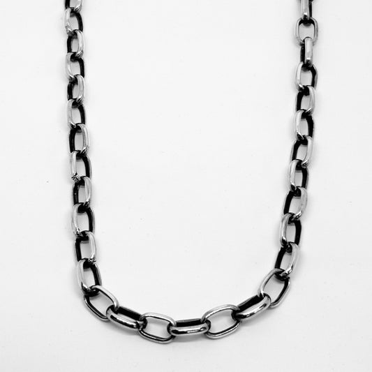 Oxidized Blackened Silver Oval Link Chain Necklace 65CM