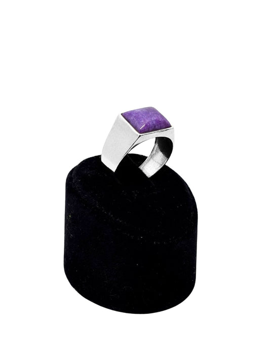 Kare Sugilit Taşlı Gümüş Erkek Yüzük