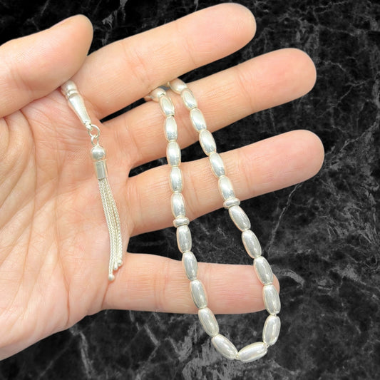 Oval Cube Silver Prayer Beads