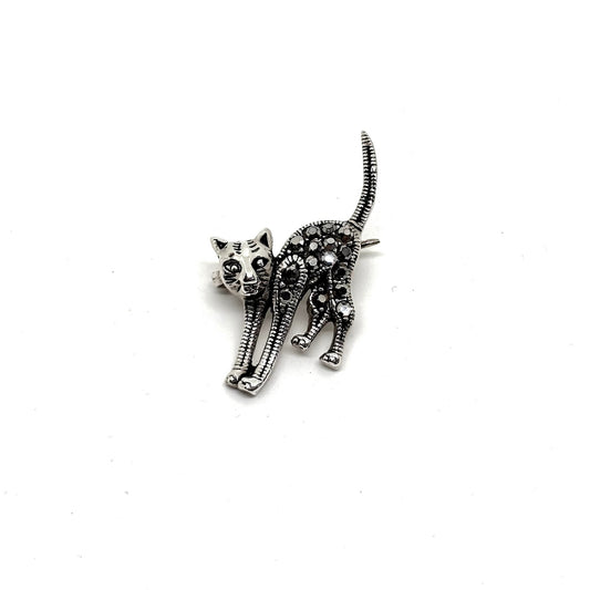 Marcasite Sparkling Cat Brooch-Brooch Pin