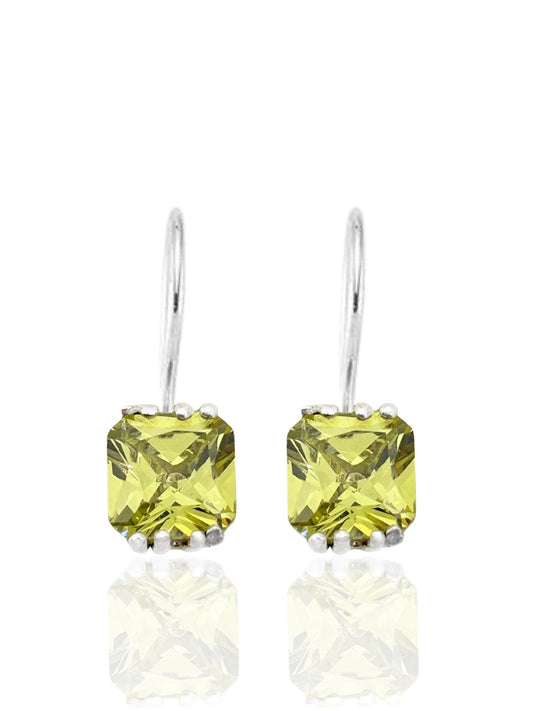 Kelly Yeşili Dikdörtgen Zirkon Sallantılı Kadın Gümüş Küpe 2.9x0.8 cm