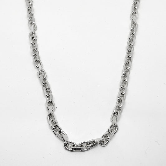 Cut Line Oval Ring Silver Chain Necklace 53CM