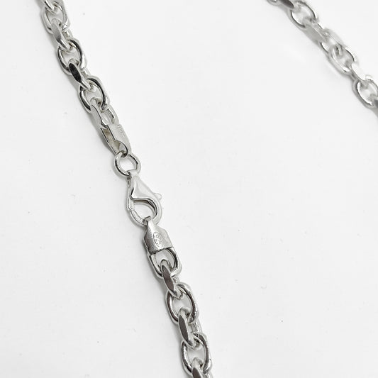 Cut Line Oval Ring Silver Chain Necklace 53CM