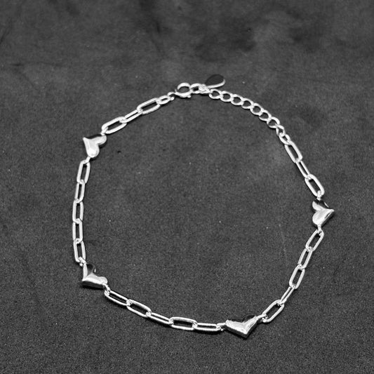 Dangling Heart Silver Paperclip Chain Bracelet