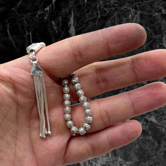 Laser Engraved Small Silver Prayer Beads