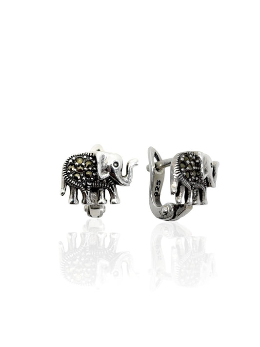 Markazit Taşlı Fil Gümüş Kadın Küpe 1.9x1.3 cm