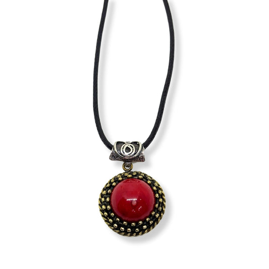 Silver Framed Coral Natural Stone Women's Necklace