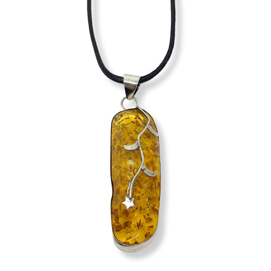 Amber Amber Natural Stone Silver Framed Women's Necklace