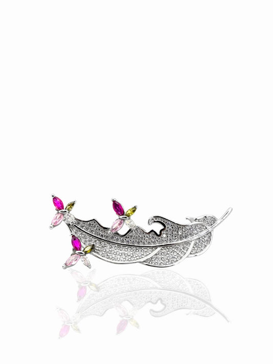 Mini Kelebekli Kuş Tüyü Gümüş Broş – 4.2x1.8 cm