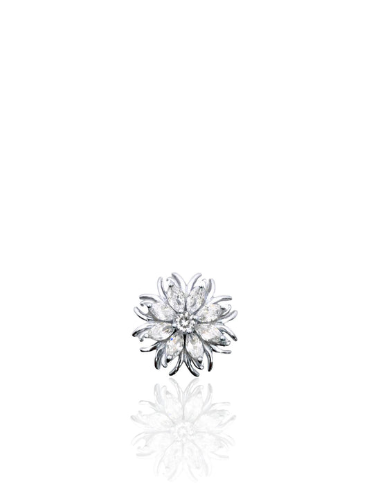 Minimal Baget Taşlı Gümüş Çiçek Broş – 1.7x1.7 cm