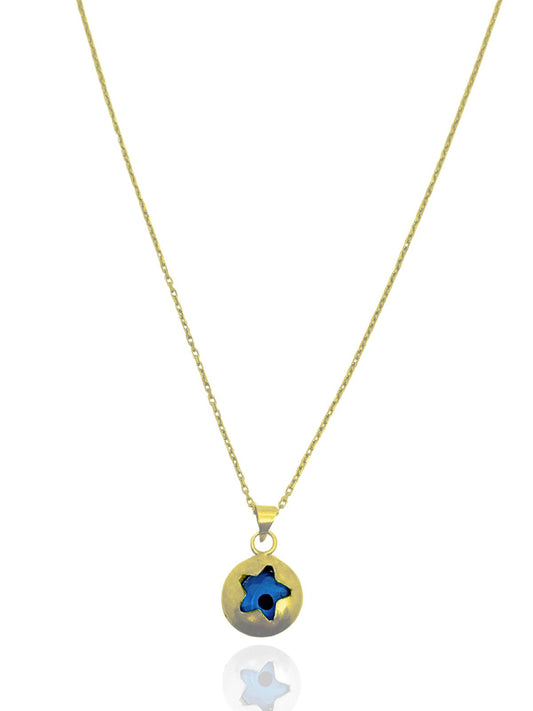 Minimal Yuvarlak Gümüş Yıldız Çerçevede Nazar Kolye