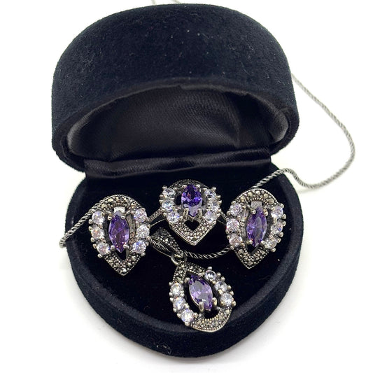 Purple Sparkling Silver Marcasite Set &amp; Set