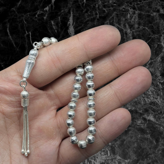 Silver Prayer Beads with Dot Pattern