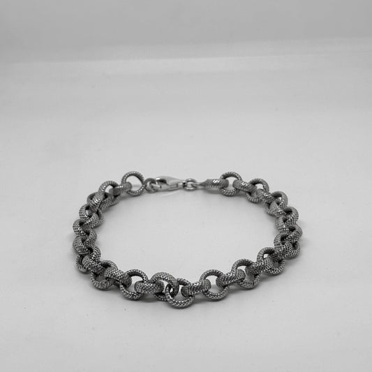 Patterned Small Link Chain Silver Bracelet