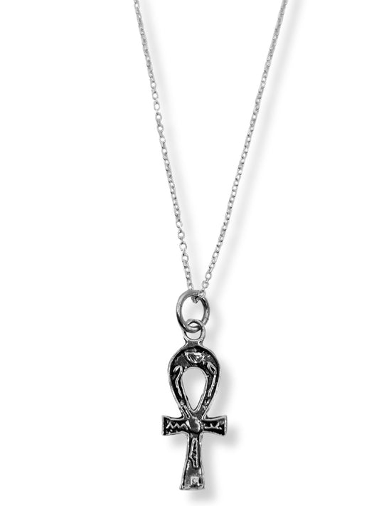 Oksitli Gümüş Hiyeroglif Nilin Anahtarı Ankh Kolye Model 2 - 1.1x3.2 cm