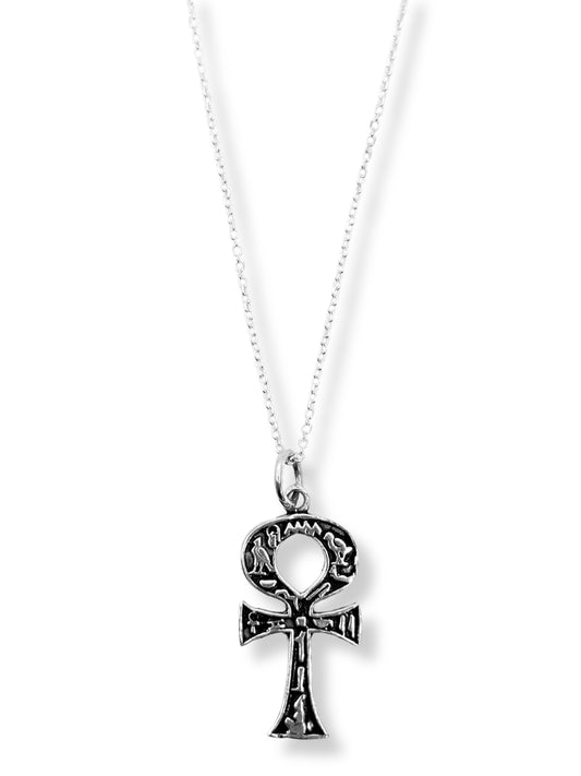 Oksitli Gümüş Hiyeroglif Nilin Anahtarı Ankh Kolye-1.5x3.5 cm