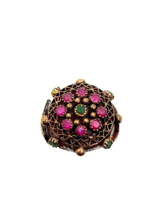 Otantik Osmanlı Tuğra Detaylı Yakut Bezeli Kadın Gümüş Yüzük