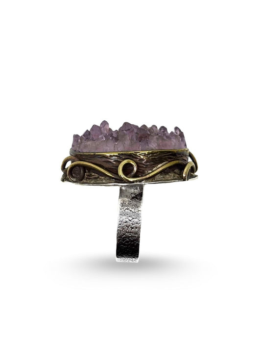 Otantik Parça Ametist Taşı Gümüş Vintage Kadın Yüzük