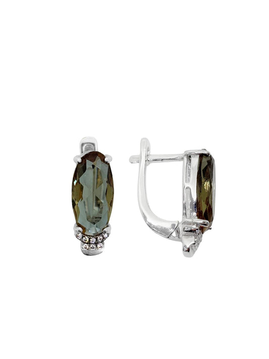 Oval Zultanit Taşlı Gümüş Kadın Küpe 2x1.3 cm