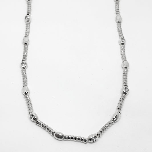 Sparkling Oval Frame Silver Necklace 47CM