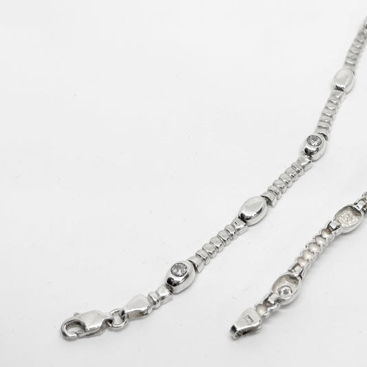 Sparkling Oval Frame Silver Necklace 47CM