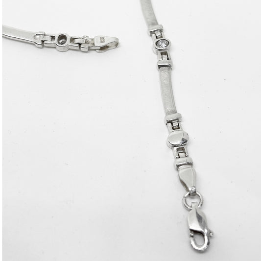 Oval Sparkling Bar Silver Chain Necklace 46CM