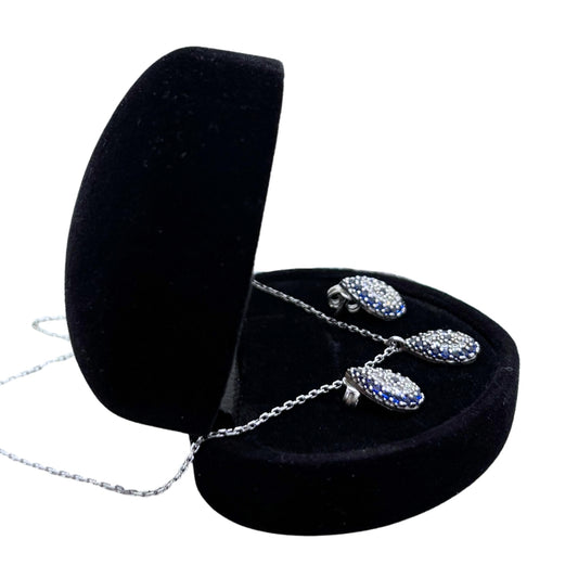 Sparkling Drop Evil Eye Silver Set &amp; Set