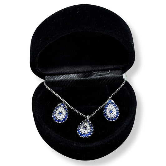 Sparkling Drop Evil Eye Silver Set &amp; Set