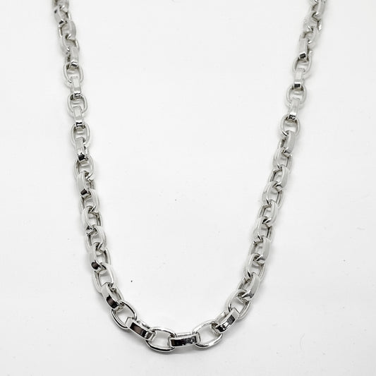 Polished Flat Oval Silver Chain Necklace 60CM