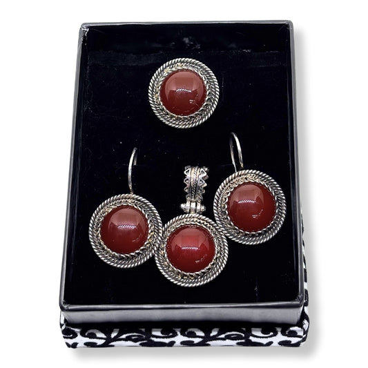 Authentic Large Agate Sparkling Silver Set &amp; Set