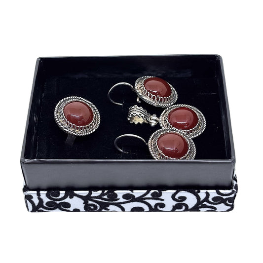 Authentic Large Agate Sparkling Silver Set &amp; Set