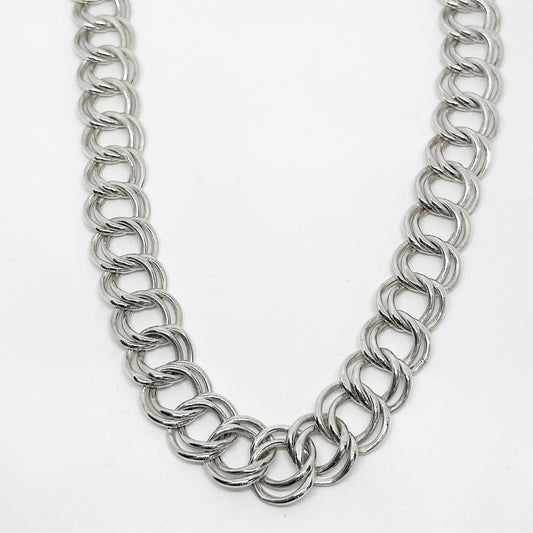 Double Link Thick Silver Chain Necklace 46.5CM