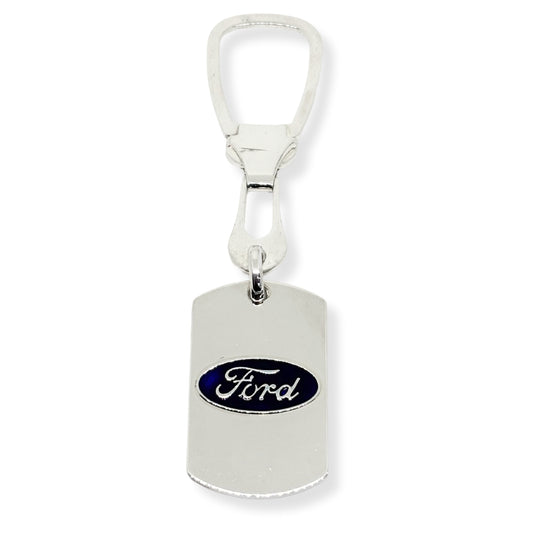 Silver Ford Emblem Keychain on Plate