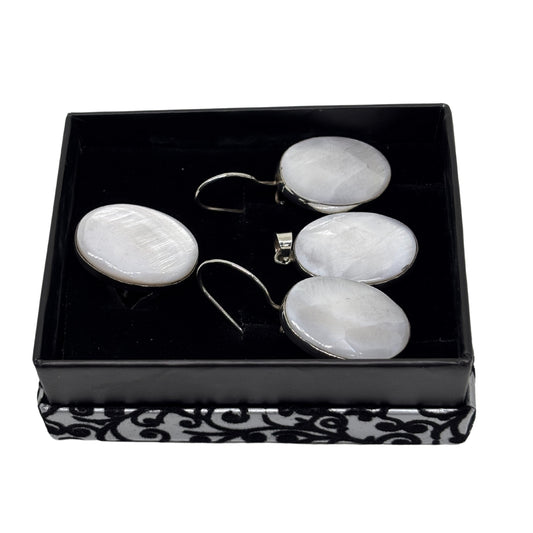 Large Oval Mother of Pearl Shiny Silver Set &amp; Set