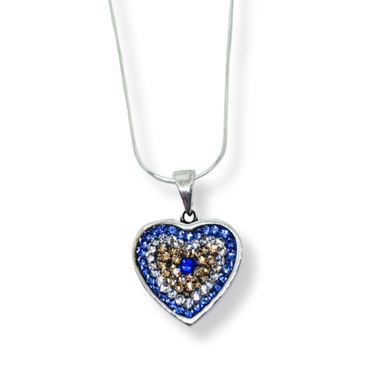 Sparkling Bezel Evil Eye Heart Women's Silver Necklace IKM- Evil Eye Collection