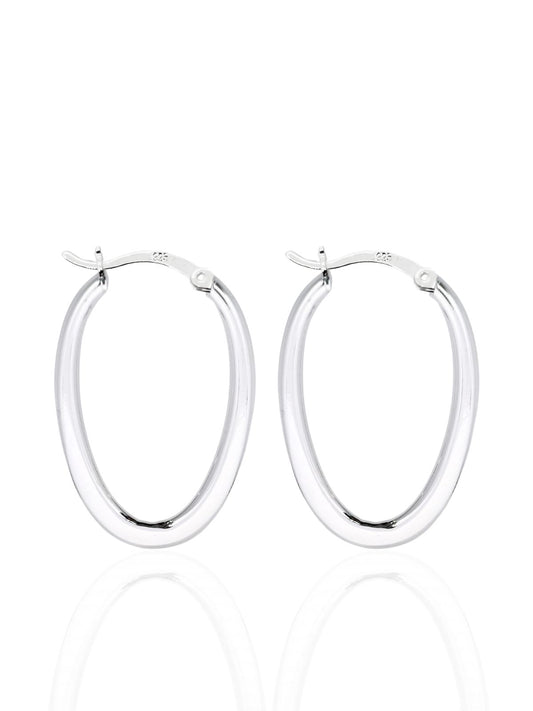 Parlak Oval Gümüş Kadın Halka Küpe 2.2x3.4 cm