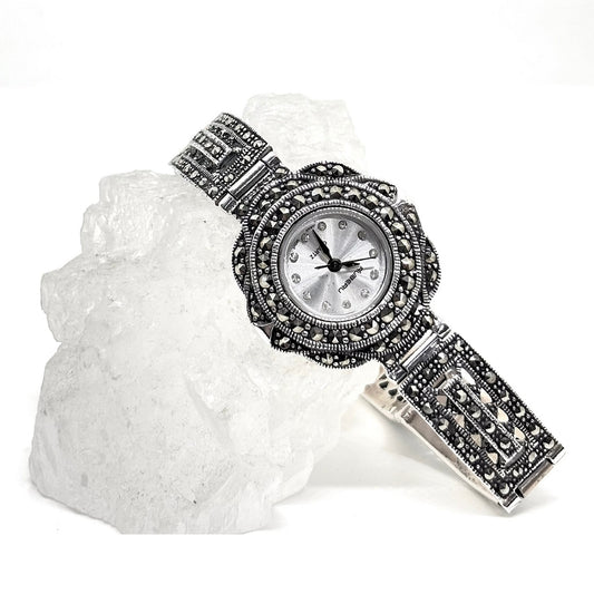 Silver Watch with Marcasite Stone