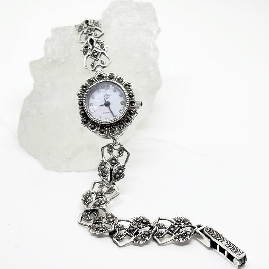 Silver Marcasite Stone Watch – Elegant and Stylish Design