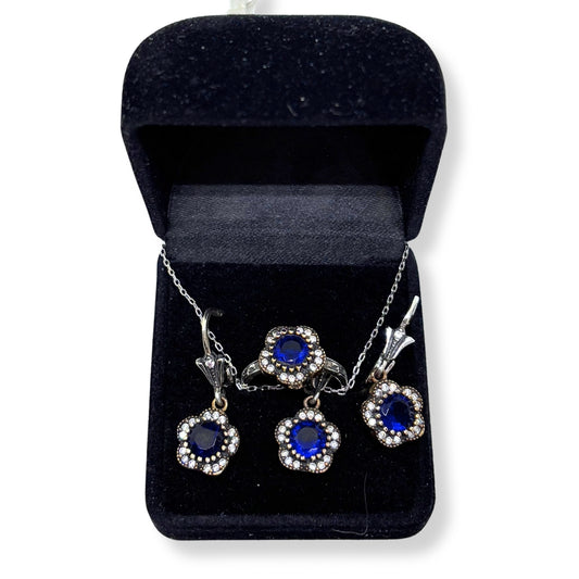 Sapphire Sparkling Silver Flower Set &amp; Set-Jewelry Garden Collection