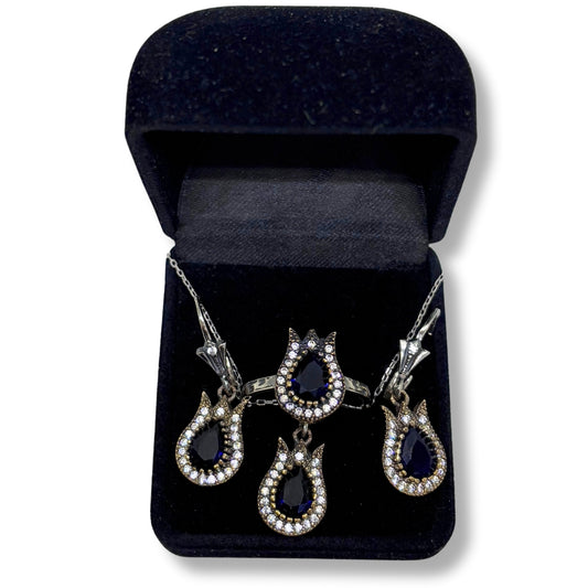 Sparkling Sapphire Tulip Silver Set &amp; Set - Jewellery Garden Collection